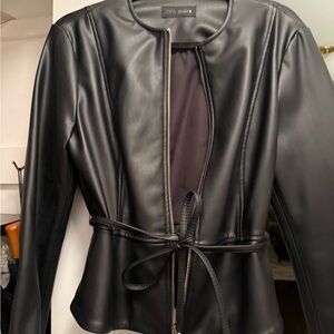 Zara Black Leather Belted Jacket